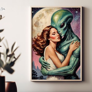 Retro Alien Romance Poster: 1950s Surreal Wall Art (Digital Download)