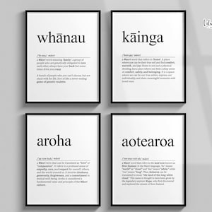 Set of 4 New Zealand Prints, Kiwi gifts, Kia Kaha, New Zealand Art, Maori Art Print, kiwi wall art, maori gift, Aotearoa Aroha Printable Art