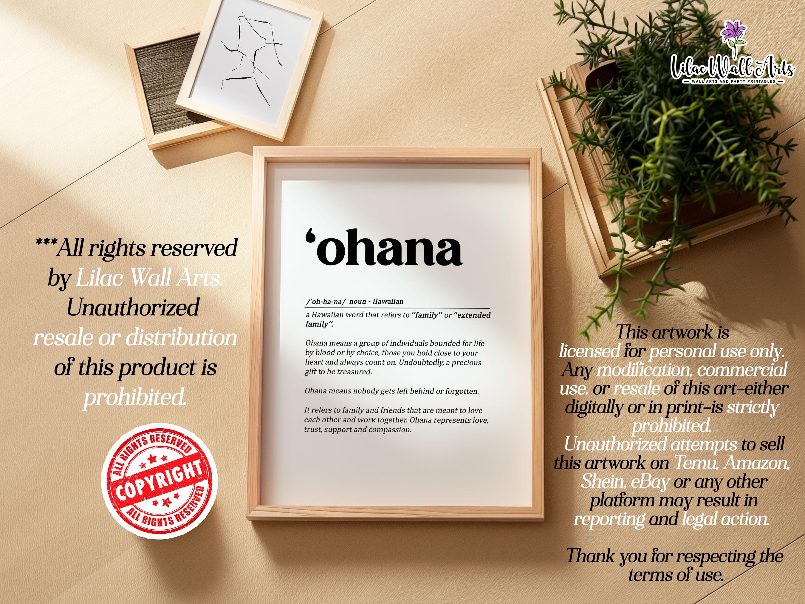 Ohana Definition Print: Hawaiian Wall Art, Ohana Poster (digital