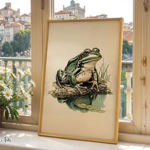 Retro Frog poster: Japanese style print, Wabi Sabi Art, Toad Poster (Digital Download)