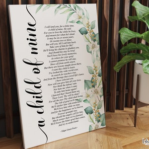 A Child of Mine Edgar Guest Poem Wall Art, Miscarriage Gift Infant Loss ...