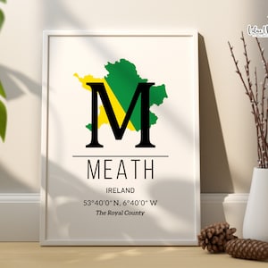 Meath Irland Karte Poster, GPS Koordinaten, Irland Wand Kunst, Irland Print, Irland Geschenk, Map of Irland Poster, Artwork Irland Reise
