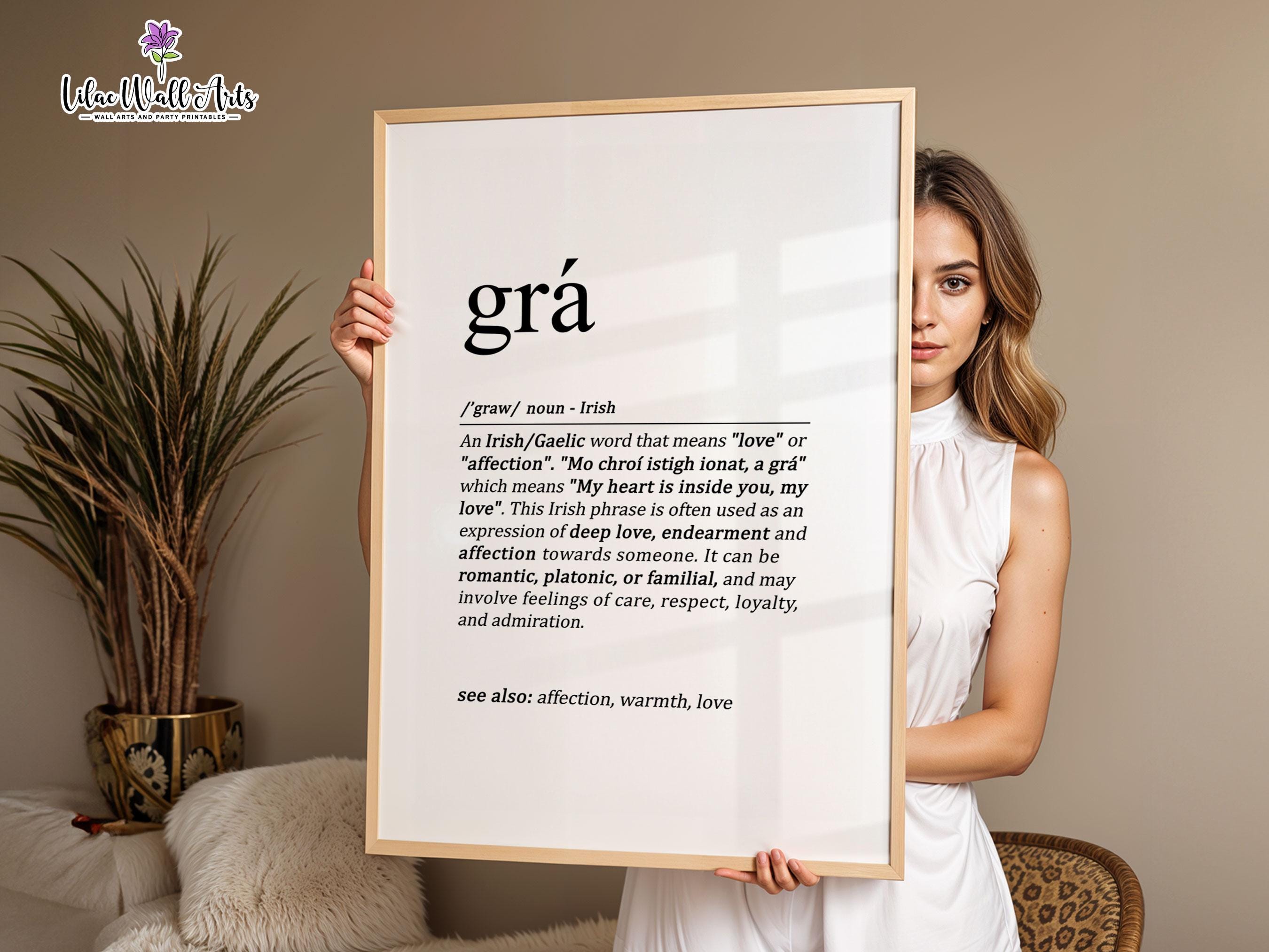 Grá Definition Print: Irish Love Saying, Bedroom Wall Art (digital