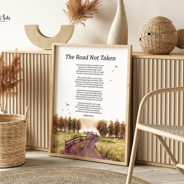 The Road Not Taken Robert Frost Poetry Poster, Robert Frost poem print Poetry art Poem Prints Literature Print, Literary Print, Robert Frost