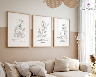 Set of 3 Bookish Quote: Book nook print, Reading Women, Bookworm wall art (Digital)