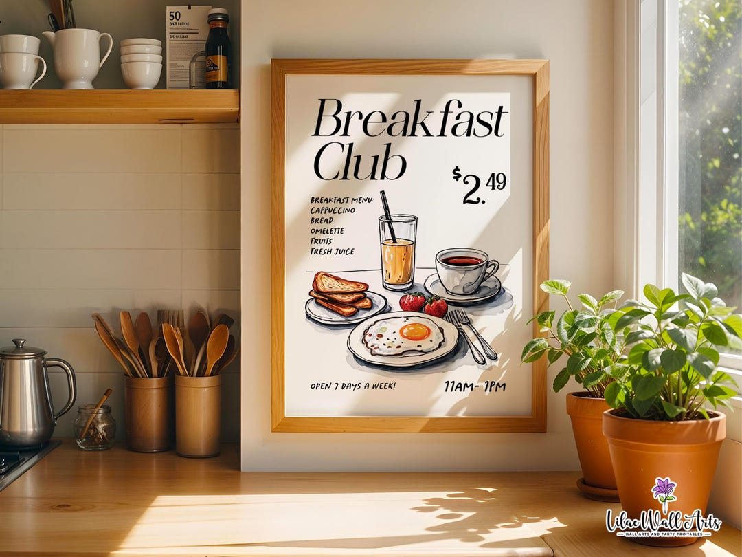Breakfast Nook Wall Art: Croissant Print, Retro Modern Kitchen Poster ...