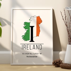 Irland Karte Poster Gps Koordinaten, Irland Wand Kunst Irland Druck, Irland Geschenk, Map of Irland Poster Irland Kunstwerk, Irland Reisegeschenk