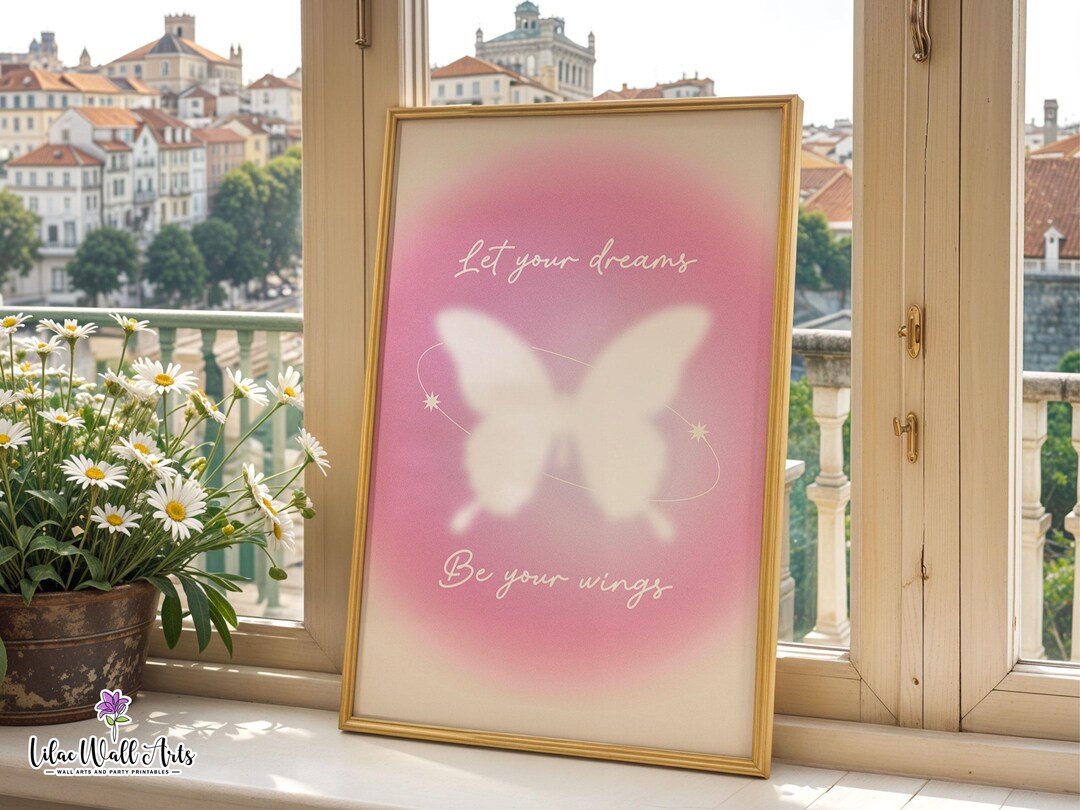 Butterfly Affirmation Print: Pink Aura Gradient, Motivational Wall Art ...