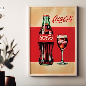 Sztuka ścienna Retro Coke Coca Cola vintage, Czerwony plakat, Reklama Coca Coli, Sztuka ścienna w restauracji, Plakat retro z napojem Sztuka na wózku barowym Sztuka kuchenna Coke Retro