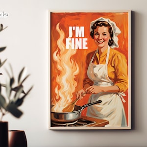 Retro Housewife Kitchen Print: 1950s Chef Art, Retro Woman Poster (Digital Download)