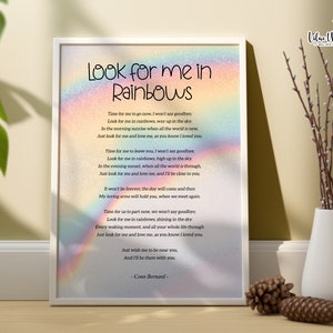 Look for Me in Rainbows, Memorial Gift, Miscarriage Gift Mom, Miscarry gift, Printable Memorial Poem Print, Funeral Poem, Child loss gift