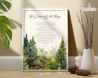 The Peace of Wild Things Wendell Berry Poem Wall Art Forest Art Print Poem Printable Forest Landscape, English Teacher Gift Book Quote Print