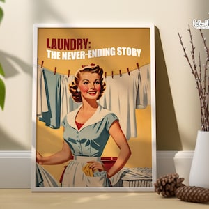 Retro Laundry wall art, Laundry Room Decor, funny laundry sign, Retro Woman Poster, Retro Housewife Art, laundry printable, Laundry Day Art