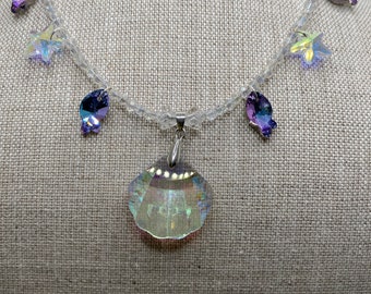 Seaside shell crystal pendant with shiny crystal sea starfish and fish charms