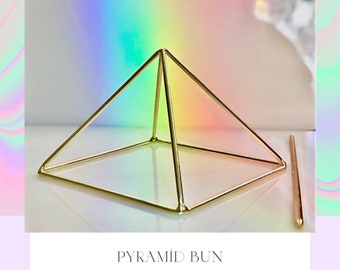 Gold Plated Copper Pyramid: Meditation, Crystals, Hair Bun Holder