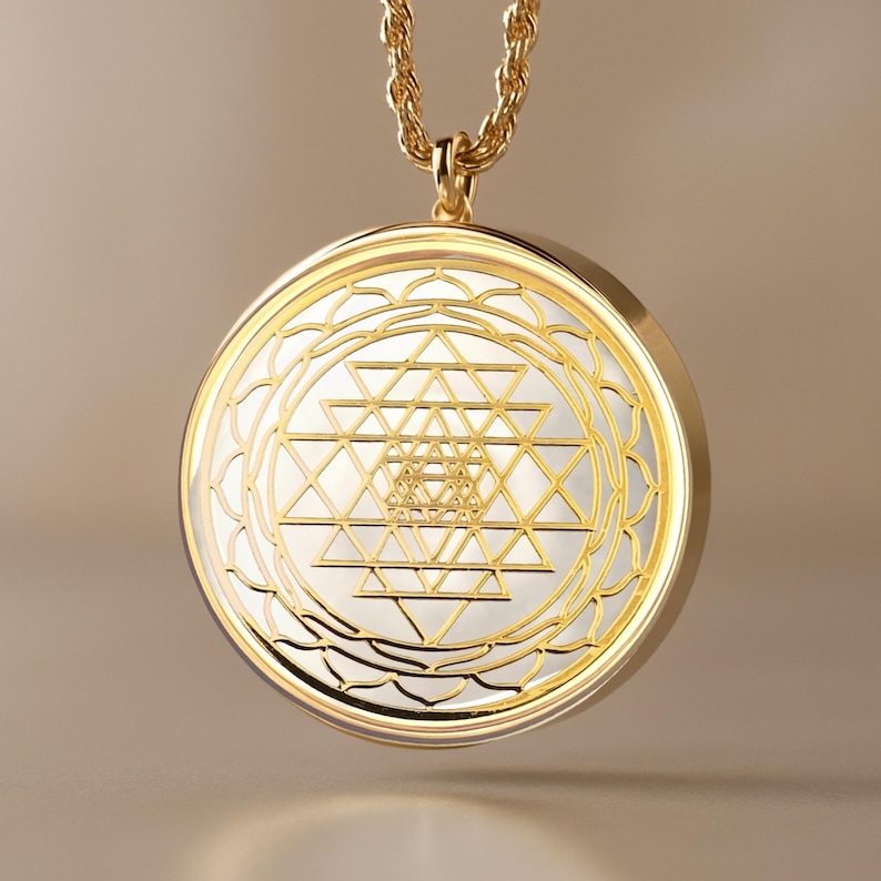 Powerful Orgonite Necklace Shri Yantra Pendant, Gold/Silver, Crystal Necklace EMF Protection, Sacred Geometry image 1