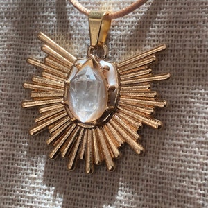 Orgonite Sun Necklace crystal pendant, Extremely Powerful 5G EMF protection, Herkimer diamond quartz crystal pendant 18k Gold image 2