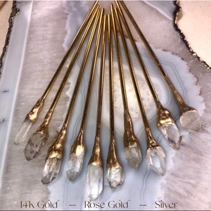 Herkimer Diamond Hair Stick: 14k Gold, Rose Gold, or Sterling Silver