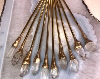 Herkimer Diamond Hair Stick: 14k, Rose Gold, or Sterling Silver