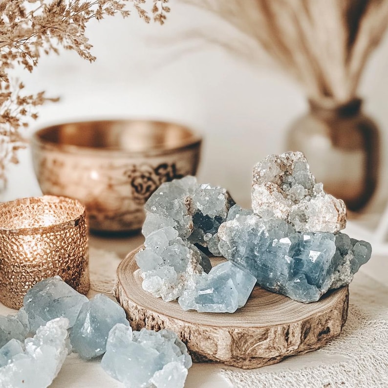 Celestine Orgonite-hänge: Halsband med chakra i 18 karat guld/silver bild 8