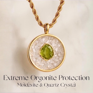 Extremely Powerful Moldavite necklace: EMF Protection natural crystal-orgonite pendant