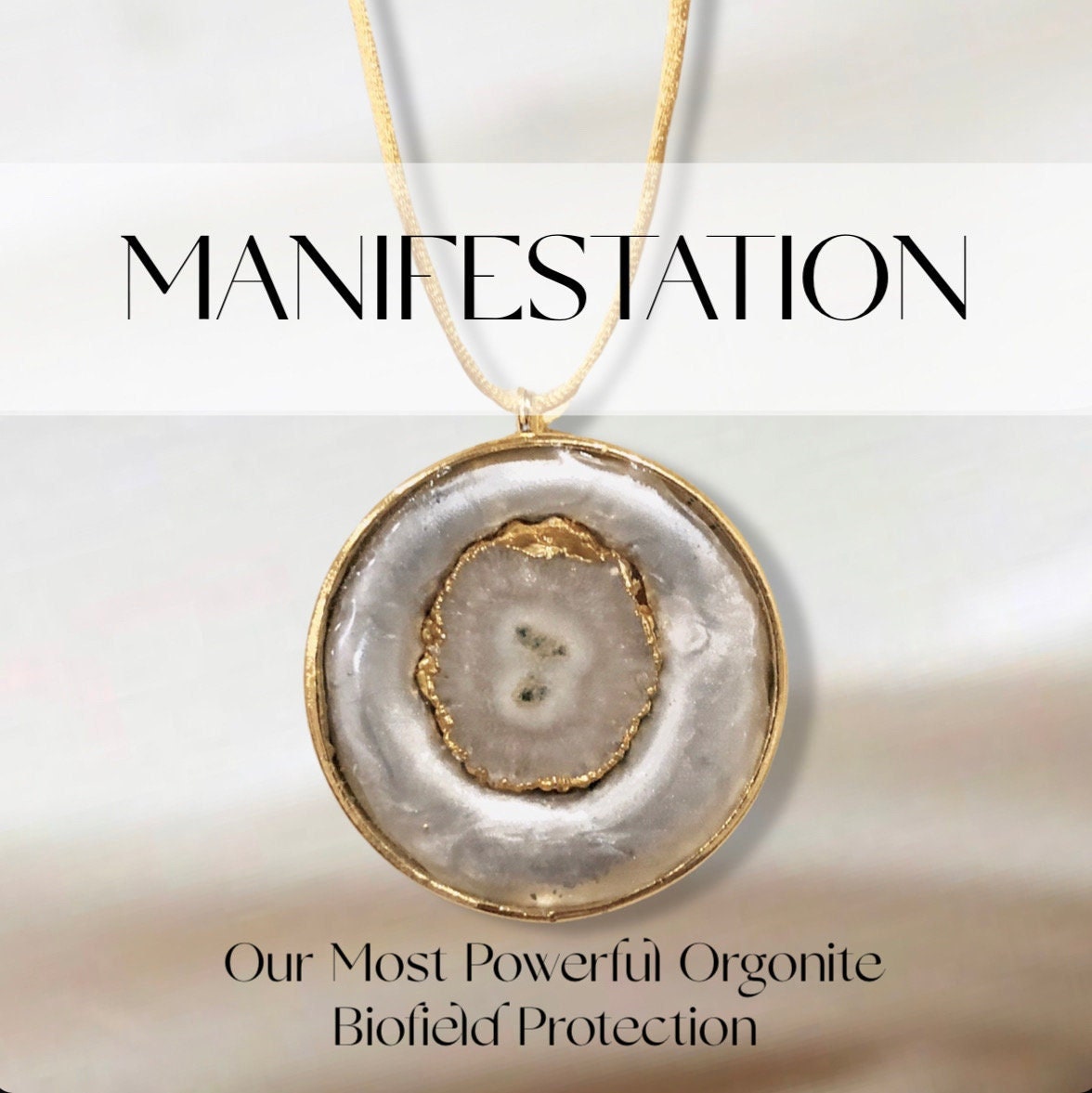Extremely Powerful 5G EMF Orgonite Necklace: Solar Quartz Crystal 18k Gold Pendant