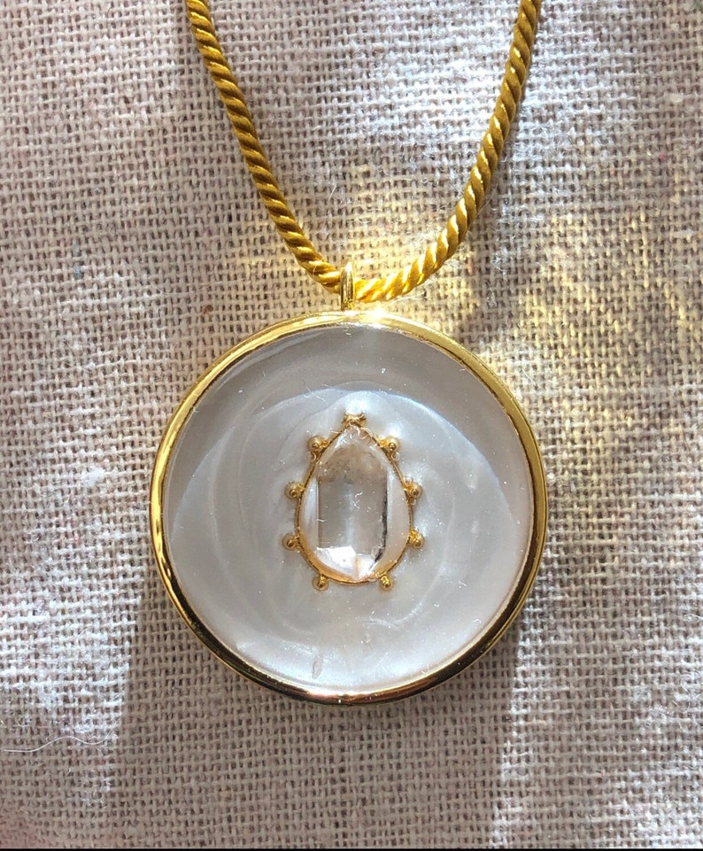 Very Powerful Orgonite Herkimer Diamond Necklace: 5G EMF Protection, 18k Gold imagen 1