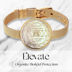 Powerful 5G EMF Orgonite Bracelet: Shri Yantra Gold Plated Adjustable Strap
