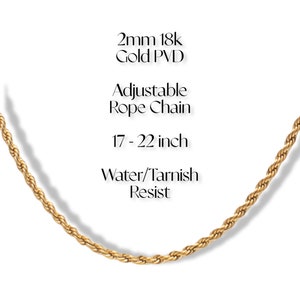 2 mm 18k ゴールド PVD 調節可能ロープチェーン 17 - 22 インチ 耐水性/変色性