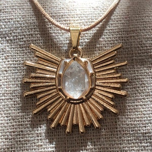 Orgonite Sun Necklace crystal pendant, Extremely Powerful 5G EMF protection, Herkimer diamond quartz crystal pendant 18k Gold image 3