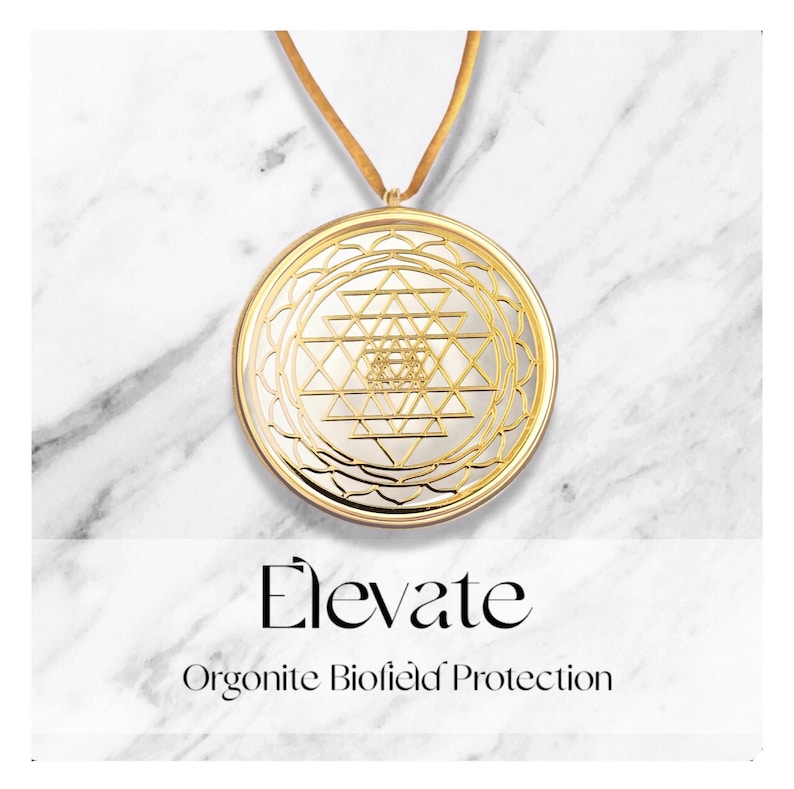 Powerful Orgonite Necklace Shri Yantra Pendant, Gold/Silver, Crystal Necklace EMF Protection, Sacred Geometry image 2