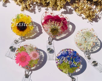 Custom Birth Flower Resin Badge Reel, Floral Badge Holder, Alligator Clip Badge Holder, Birthday Gift,  Nurses Gifts, Teachers Gift Ideas