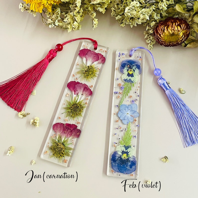 Birth Flower Resin Bookmark, Custom Pressed Flower Bookmark, Floral Handmade Bookmarks, Book Accessories, Book Lover Gift, Birthday Gift image 3