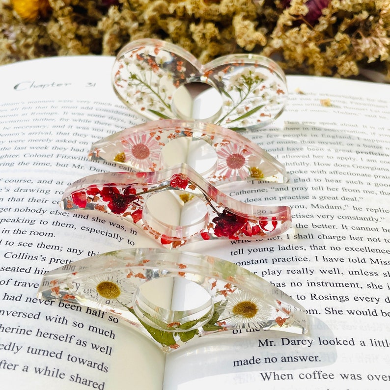 Real Birth Flower Book Page Holder, Floral Resin Thumb Page Holder, Page Spreader, Book Accessories, Book Lover Gift, Birthday Gift image 1