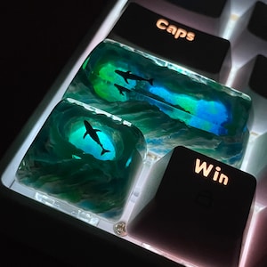 Mountains and Sea Resin Keycaps, Wales Translucent Keycaps,Keycaps Of Epoxy, Keyboards Keycaps,Handmade Key Caps