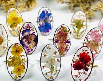 Real Birth Flower Resin Ring: Handmade Floral Jewelry