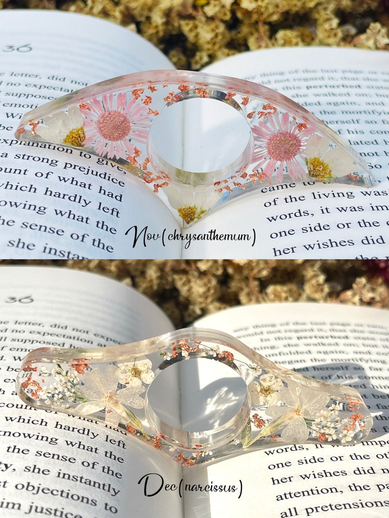 Real Birth Flower Book Page Holder, Floral Resin Thumb Page Holder, Page Spreader, Book Accessories, Book Lover Gift, Birthday Gift image 8