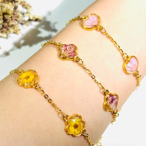 Real Birth Flower Bracelets, Custom Floral Resin Bracelet, Birthday Gift For Her, Personalized Jewelry Gift Ideas