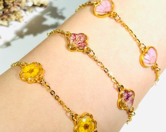 Real Birth Flower Bracelets, Custom Floral Resin Bracelet, Birthday Gift For Her, Personalized Jewelry Gift Ideas