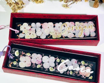 Real Hydrangea Flower Bookmark, Pressed Flower Resin Bookmarks, Book Accessories, Christmas Gift