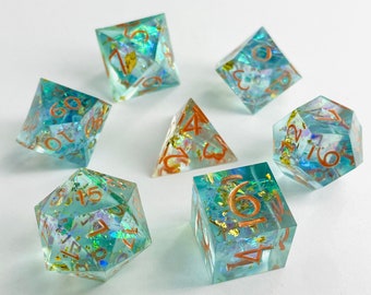 Ice Blue Galactic DND Dice Set, Resin Sharp Edge Dice Set, Dungeons And Dragons Dice Set, Dice Set  For Role Playing Games