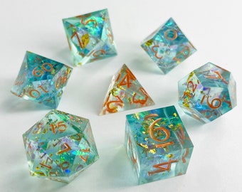 Jeu de dés bleu glacier du MDN galactique, jeu de dés tranchants en résine, jeu de dés Donjons et Dragons, jeu de dés pour jeux de rôle