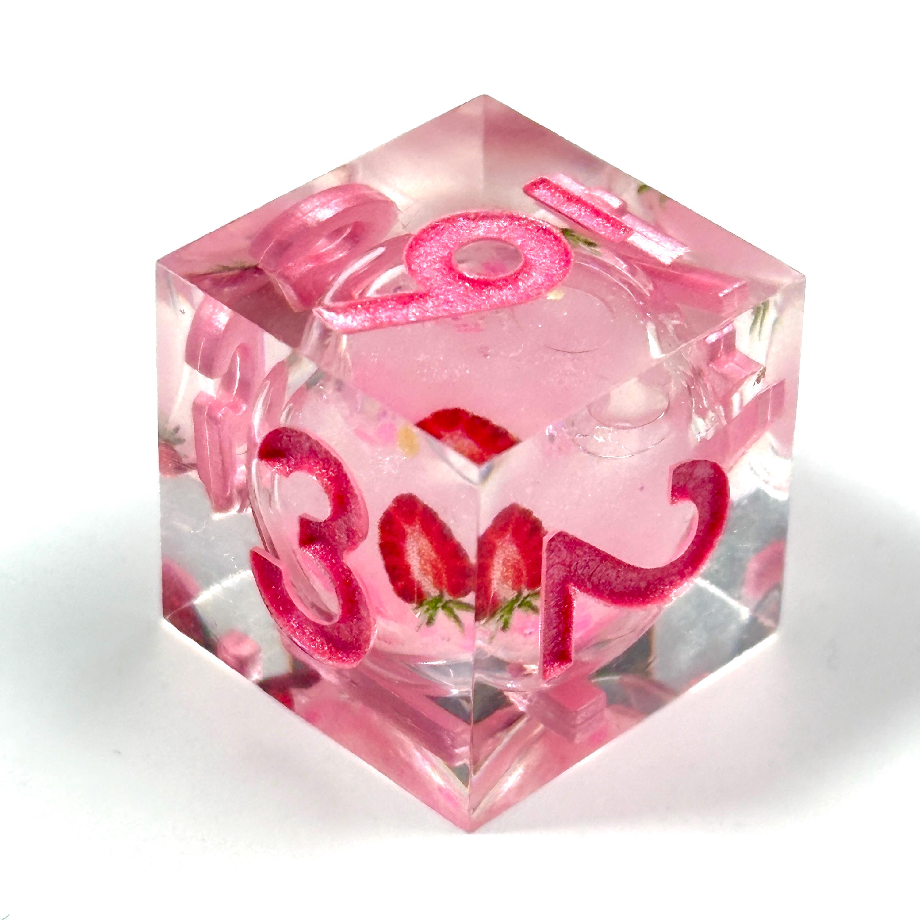 Strawberry Liquid Core Dice Set: Handmade Fruit DND Dice