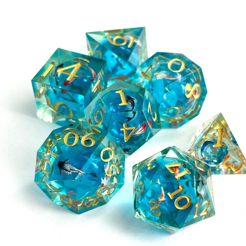 Koi Fish Core Dice Set, Sharp Edge Resin Dice Set, Dungeons And Dragons Dice Set, Role Playing Games Dice Set image 5