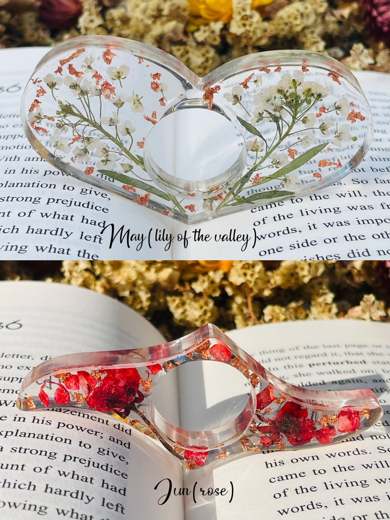 Real Birth Flower Book Page Holder, Floral Resin Thumb Page Holder, Page Spreader, Book Accessories, Book Lover Gift, Birthday Gift image 5