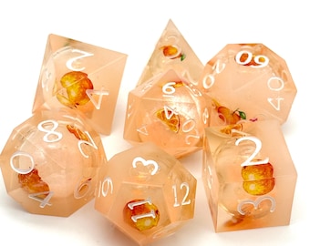 Orange Liquid Core DND Dice Set: Handmade Resin Dice
