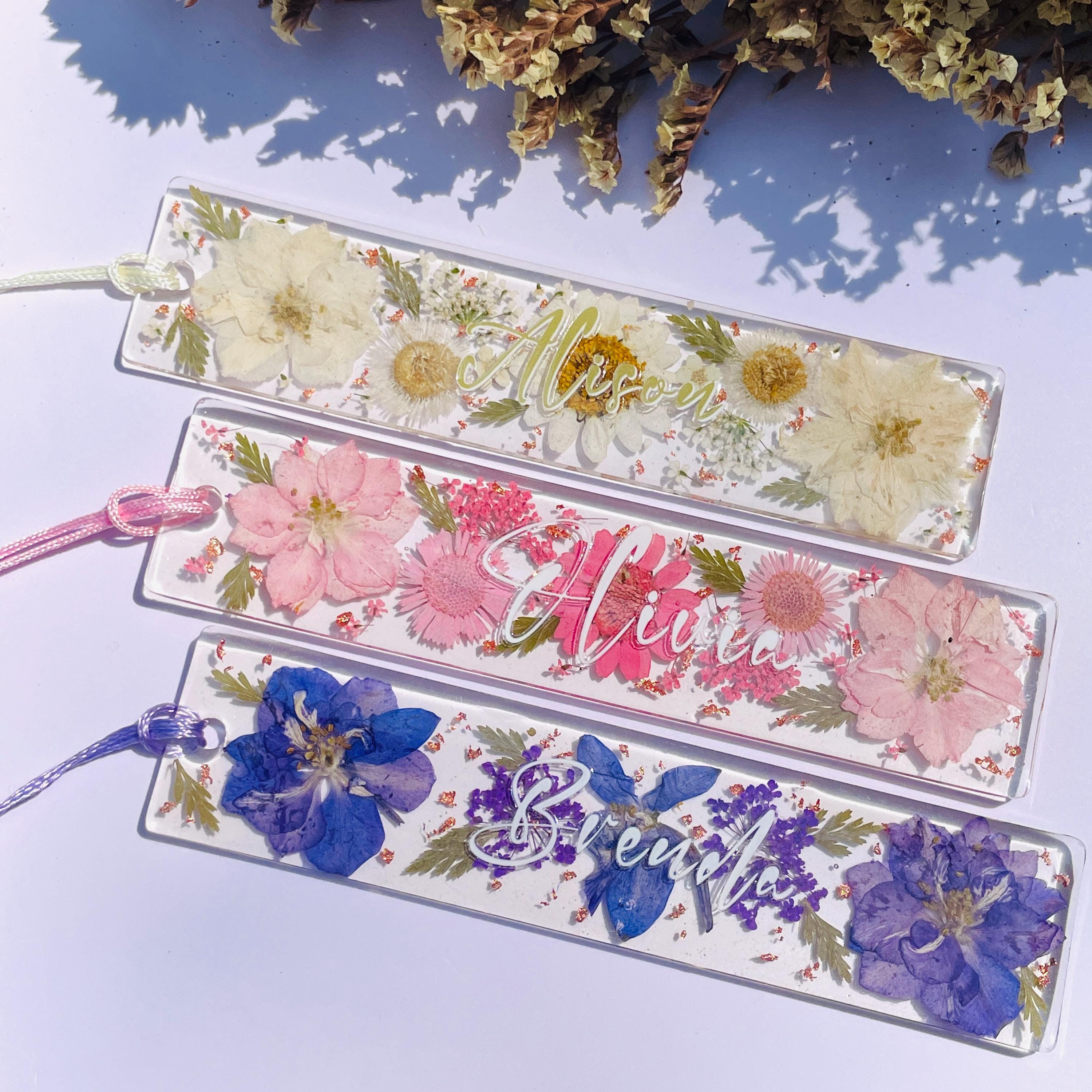 Personalisiertes Blumen-Lesezeichen, gepresstes Blumen-Harz-Lesezeichen, getrocknete Blumen handgemachte Lesezeichen, Buchzubehör, Buchliebhaber Geschenk, Zurück zur Schule