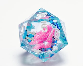 Blue Butterfly Liquid Dice Set: Handmade DND RPG Dice