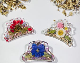 Real Birth Flower Resin Hair Claw Clip: Floral Fairycore Hair Pin