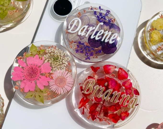 Custom Birth Flower Phone Grip, Floral Resin Phone Holder, Phone Accessories, Birthday Gift